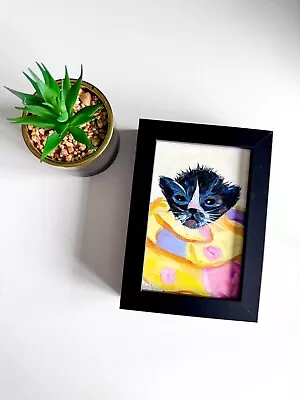 Cat Oil Painting- MINI FRAMED Kitten Original Realistism Artwork Sale Home Decor • £60