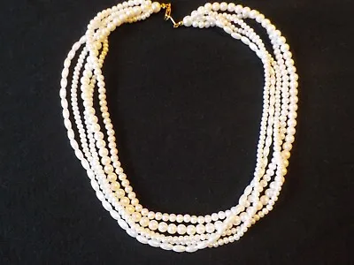 Vintage Multistrand Faux Pearl Beaded Necklace Choker 16  Ivory Pat 537??? • $12