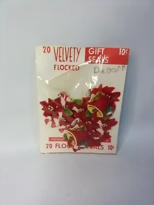 Vintage Dennison Christmas Seals Velvety Open Package 15 Flocked Candy Cane Poin • $6.97