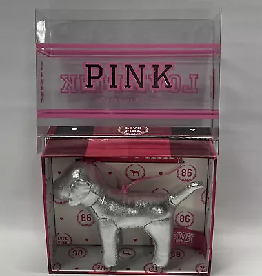 NEW VICTORIA'S SECRET PINK Silver Plush DOG Mini ORNAMENT Gift Card Holder Box  • $19.95