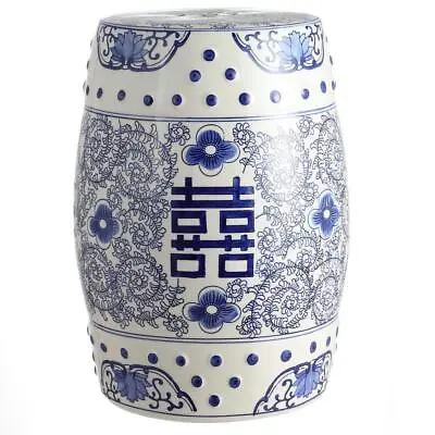 JONATHAN Y Garden Stool 18 X13.25 X13.25  Blue/White Chinoiserie Ceramic Drum • $85.14