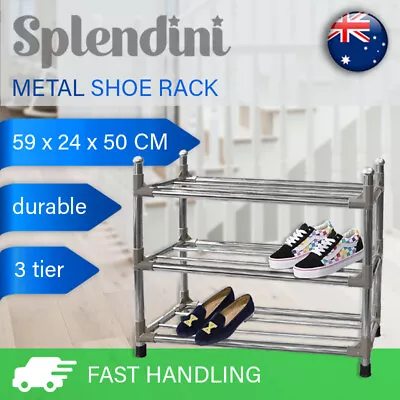 $34.99 • Buy 3 Tier Stainless Steel Shoe Rack Storage Shoes Organiser Standing Shelf 9 Pairs