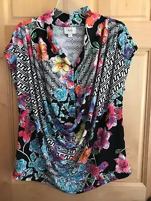 ECI New York Women's Blouse Sz XL Multi Color Floral Stretch Drapery Sleeveless • $10.30