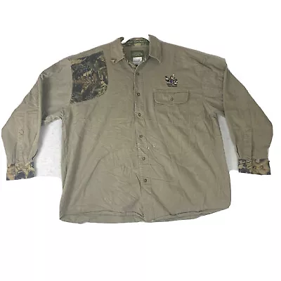 Quail Unlimited Hunting Shirt Mens Khaki Camo Long Sleeve Button Size L FUC • $14.99