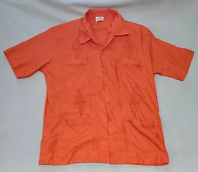 Guayabera Abdala Orange Embroidered Mens Shirt Mexico 40 • $25.95