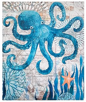 New! Nautical Theme Under The Sea W/Octopus 60  X 50   Soft Throw Blanket • £28.90
