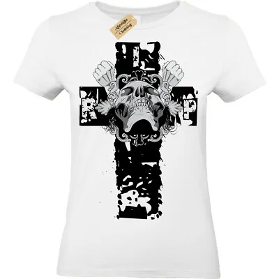 £13.05 • Buy RIP Skull Cross Gothic Punk Biker Rocker T-Shirt Womens Ladies Top