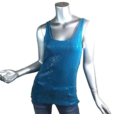 Aeropostale Medium Blue Sequin Tank Ribbed Sleeveless Top Stretch Scoop Neck • $1.25