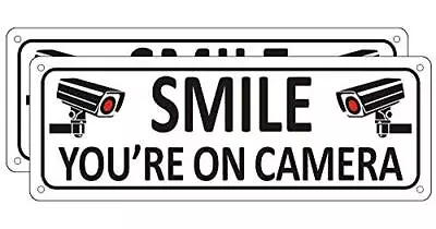 Smile You're On Camera Sign (2 Pack) Video Surveillance Sign Metal 10  X 3.... • $15.76