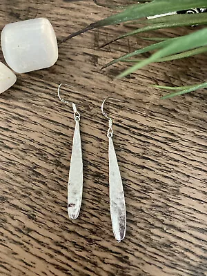 £5.99 • Buy Hammered Silver Drop Earrings Long Bohemian Ethnic Simple 925 UK Handmade