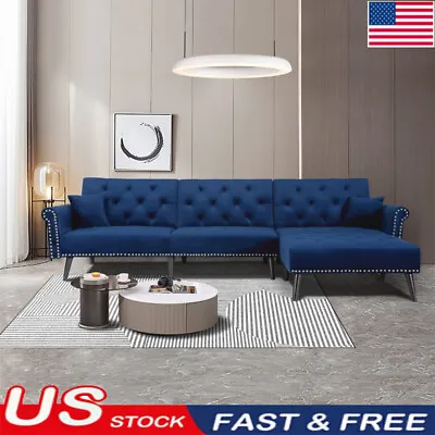 114.5” L Shaped Convertible Sectional Sleeper Sofa Bed Velvet Reversible Couch  • $638.27