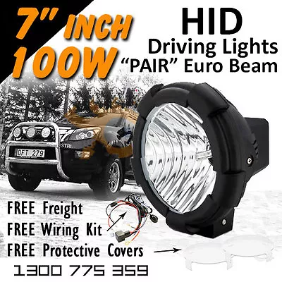 HID Xenon Driving Lights - 7 Inch 100w Euro Beam 4x4 4wd Off Road 12v 24v • $258.41