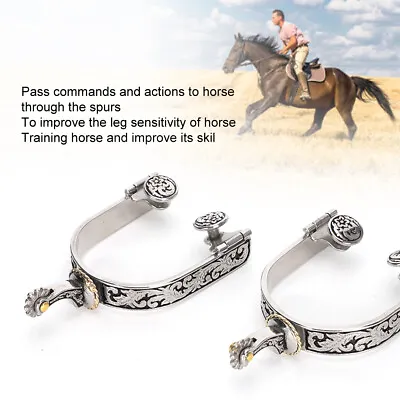 2PCS Stainless Steel West Cowboy Exquisite Pattern Horse Boot Spurs Decorati Bst • £31.15