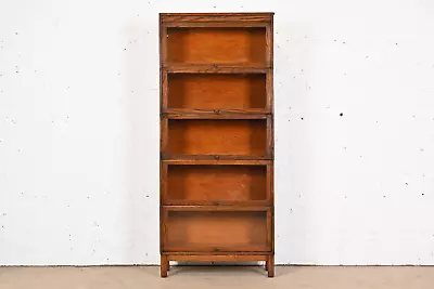Antique Arts & Crafts Oak Five-Stack Barrister Bookcase By Lundstrom Circa 1920 • $2795