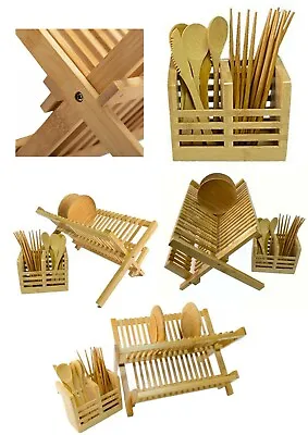 £18.99 • Buy Bamboo Wooden 2tier Foalding Dish Drainer Plate Rack And Cutlery Holder 