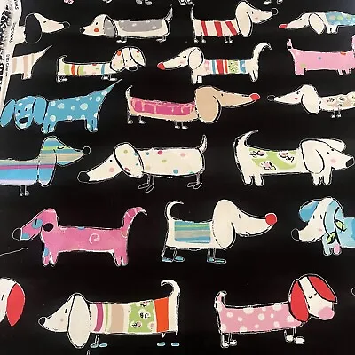 Dachshund Dogs Novelty Canvas 100% Cotton Fabric ~ BLACK ~ FQ ~ 45cm W X 55cm L • $8.23