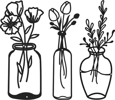 £21.98 • Buy 3 Pieces Metal Flower Wall Decor Minimalist Vase Wall Art Black Tulip Wire Iron