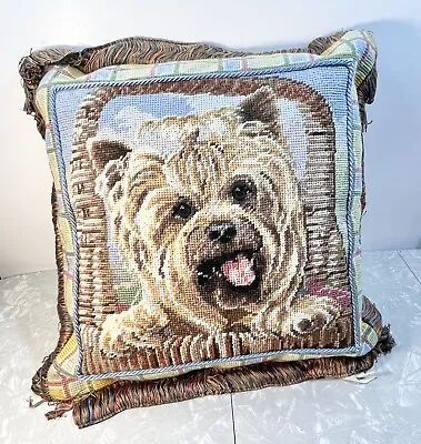 Vintage Needlepoint Pillow Yorkie Terrier Dog • $75