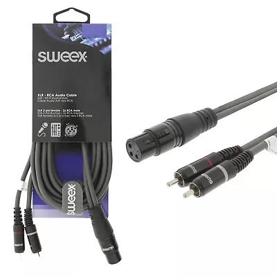 Sweex XLR Female To 2x Phono RCA Plug Stereo Audio Patch Cable Adapter Lead • £8.42