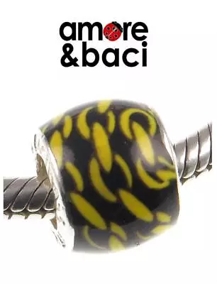 £12.99 • Buy AMORE & BACI 925 Sterling Silver & Enamel YELLOW BLACK CHAIN LINK Charm Bead