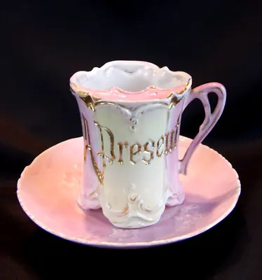 Edwardian Pink Porcelain Mustache Cup & Saucer Set   A Present   C.1900 • $45