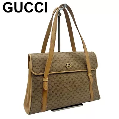 Old Gucci Vintage Micro GG PVC & Leather Handbag Tote Beige 8.66 X11.81 X2.76  • $267