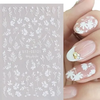 Nail Art Stickers Transfers Decals White Spring Flowers Fern Daisy Daisies CS121 • £2.25