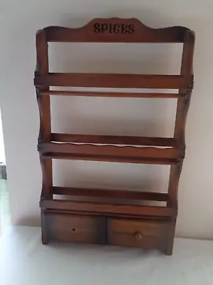 Vintage Wood Wall Mount 3- Tier Spice Rack/Display Shelf W/2 Drawers- SPICES  • $29