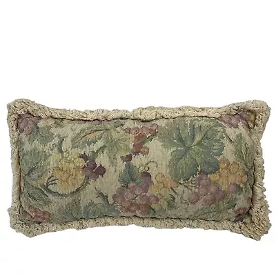 Tapestry Throw Pillow Grapes Leaves Fringe Rectangle 21” X 11” Beige • $24.93