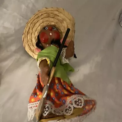 Vintage Mexican Folk Art Oil Cloth Peasant 10  Doll With Gun And Sombrero • $5.03