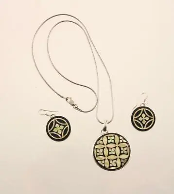 MMA Sterling & Mother Of Pearl Necklace & Earring Set Roman Interlace Mosaics • $74.95