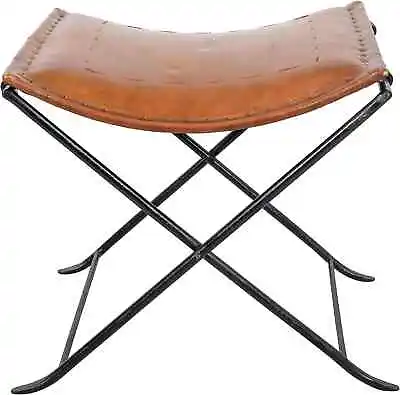 Brown Vintage Stool Leather Classical Side Stich Stool Bench Side Stich New • $157.63