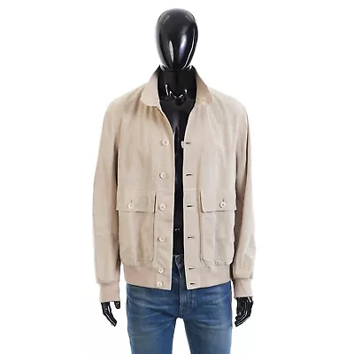 BRUNELLO CUCINELLI 7495$ Light Beige Perforated Leather Jacket - Stand Up Collar • $4995