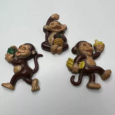 Lot 3 Vintage 70s 80s Chimps Monkeys Fruit Moving Eyes Refrigerator Magnets • $17.50