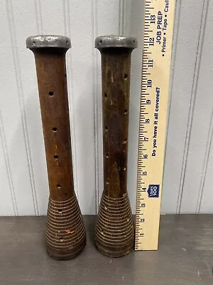 Antique Wood Textile Mill Industrial Spool Bobbin Spindle 12  Long Set Of 2 • $23.99