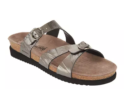 MEPHISTO Leather Double Strap Slide Sandals - Hannel Grey Etna Women's 35 US 5 • $99.95