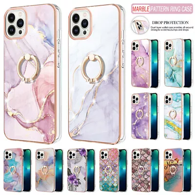 For IPhone 15 14 13 12 11 Pro Max Plus SE 8 7 X Case Marble Shockproof Ring Cove • $12.99