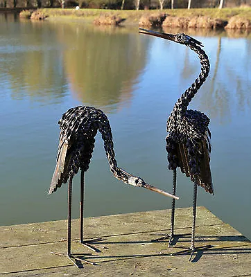 Metal Heron Twisted Garden Ornament Sculpture Art - Handmade Recycled Metal Bird • £42.95