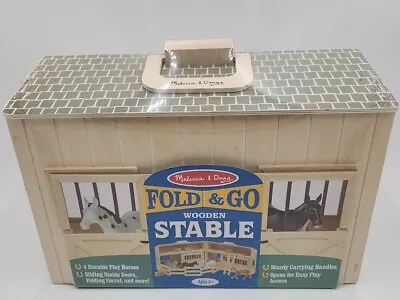 NEW Melissa & Doug Fold & Go Wooden Stable Doll House With Handle & Toy Horses • $54.99