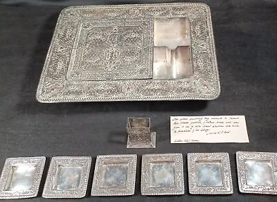 Antique 19th C 8pc Silverplate Smoking Set E.G Webster & Son Lighthouse-Ashtrays • $225