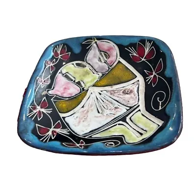 Marcello Fantoni ? Leather Back Italian Bowl Trinket Dish MCM Abstract Fruit Dec • $29.70