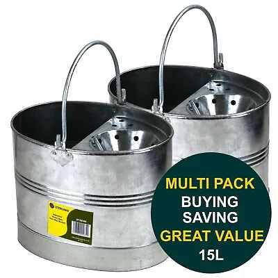 Mop Bucket Galvanised Metal Heavy Duty Cleaning Home Basket Strong Handle 15L • £17.99
