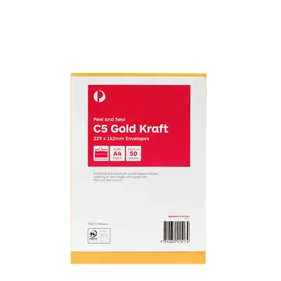 50x Australia Post C5 Gold Kraft Peel And Seal Envelopes | 50 Envelope Pack • $18.90