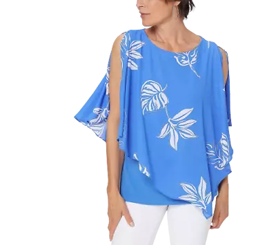 Dennis Basso Mixed Media Overlay Blouse In Bluebell Blue Choose Size A398745 • $14.95