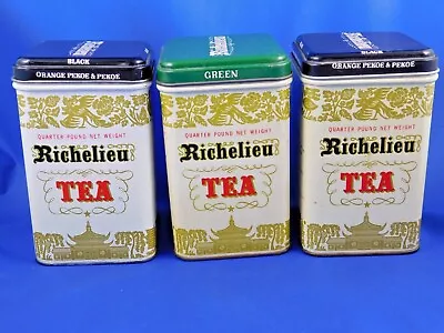 Richelieu Vintage Tea Tin's ~ Lot Of 3 ~ Green & Black ~ Wonderful Show Cond • $16.99