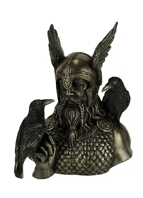 Norse God Odin In Winged Helm With Ravens Statue • $129.99