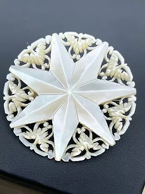 Antique Mother Of Pearl Carved Star Shaped Costume Jewelry Brooch C Clasp • $0.99