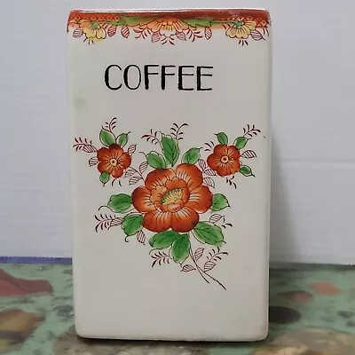 Vintage 1920s Mikori Ware Coffee Canister & Lid Hand Painted Ceramic Flowers • $25