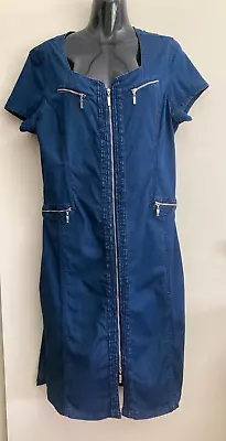 Lafei-Nier Sz XL Blue Denim With Stretch Midi Dress Zipper Front Detail • $20