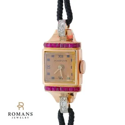 Marvin Ruby Diamond 18K Rose Gold Ladies Watch 1950's • $1300